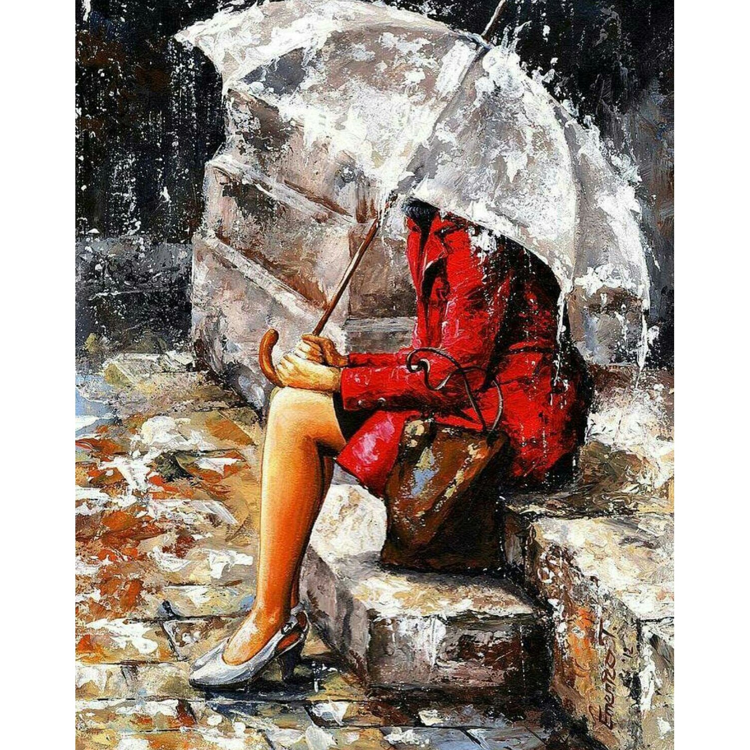 Pictura pe numere - Panza din bumbac pe rama de lemn 40*50 cm - In ploaie (PDP-625)