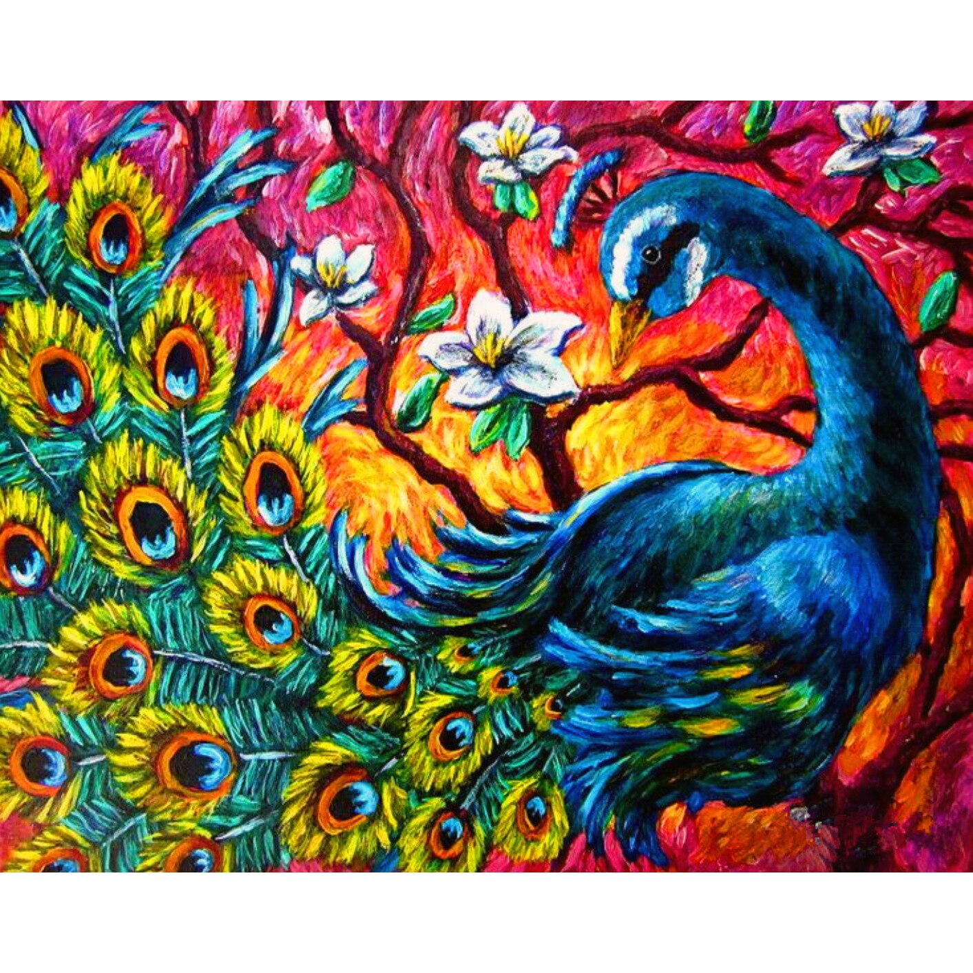 Pictura pe numere - Panza din bumbac pe rama de lemn 40*50 cm - Paunul colorat (PDP-847)