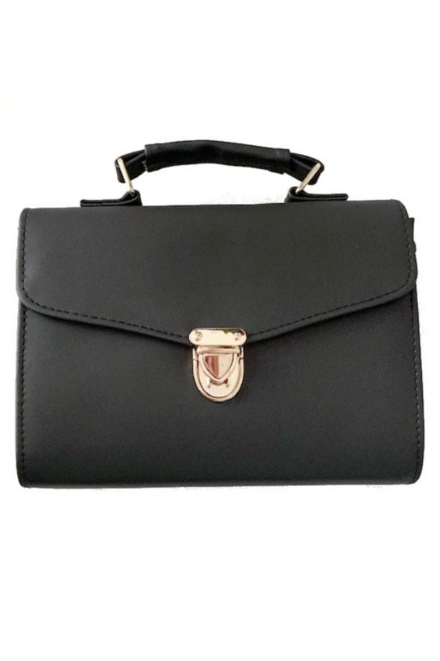 Geanta de dama Nico neagra din piele ecologica, 22 x 19 x 8 cm