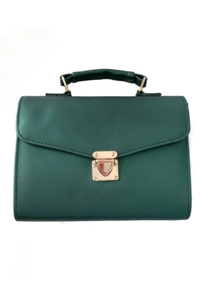 Geanta de dama Nico verde din piele ecologica, 22 x 19 x 8 cm