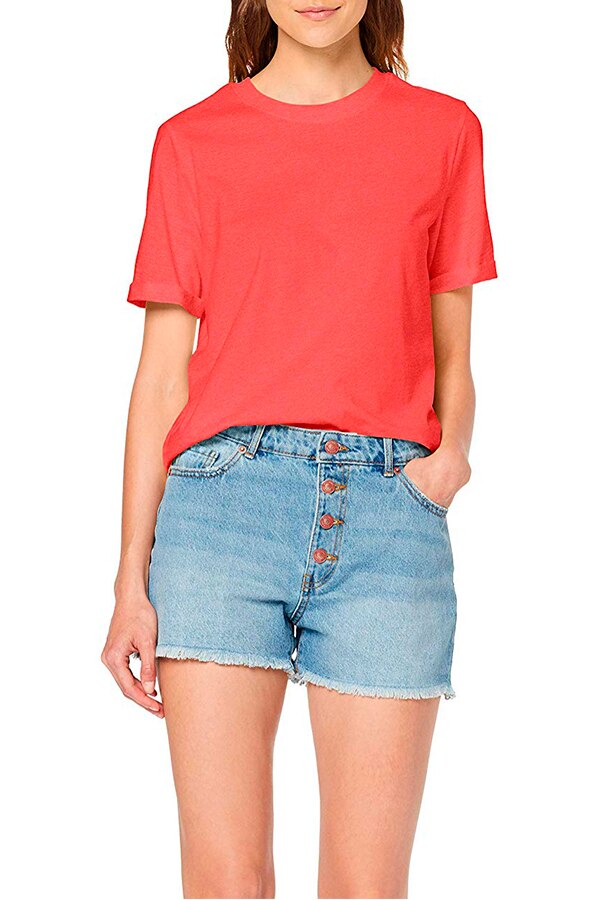 Tricou de dama Pieces Solid Tee Noos 17086970, marimea M, coral, bumbac