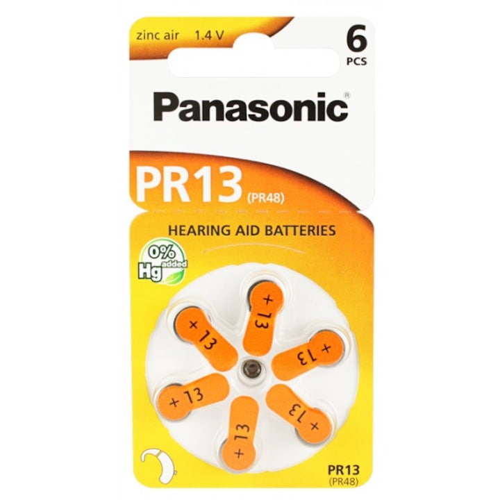 10 bliszter Panasonic PR13 hallókészülék elem 6 darab/bliszter