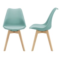 Set 2 bucati scaune design Tori, en.casa, 81 x 49 x 57cm, imitatie piele, lemn de fag, verde menta