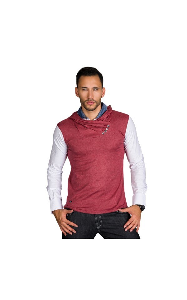 Bluza barbati , cu gluga , alb-bordo ,marimea S