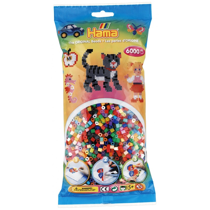 Margele de calcat HAMA MIDI mix de 52 culori, 6000 buc in pungulita