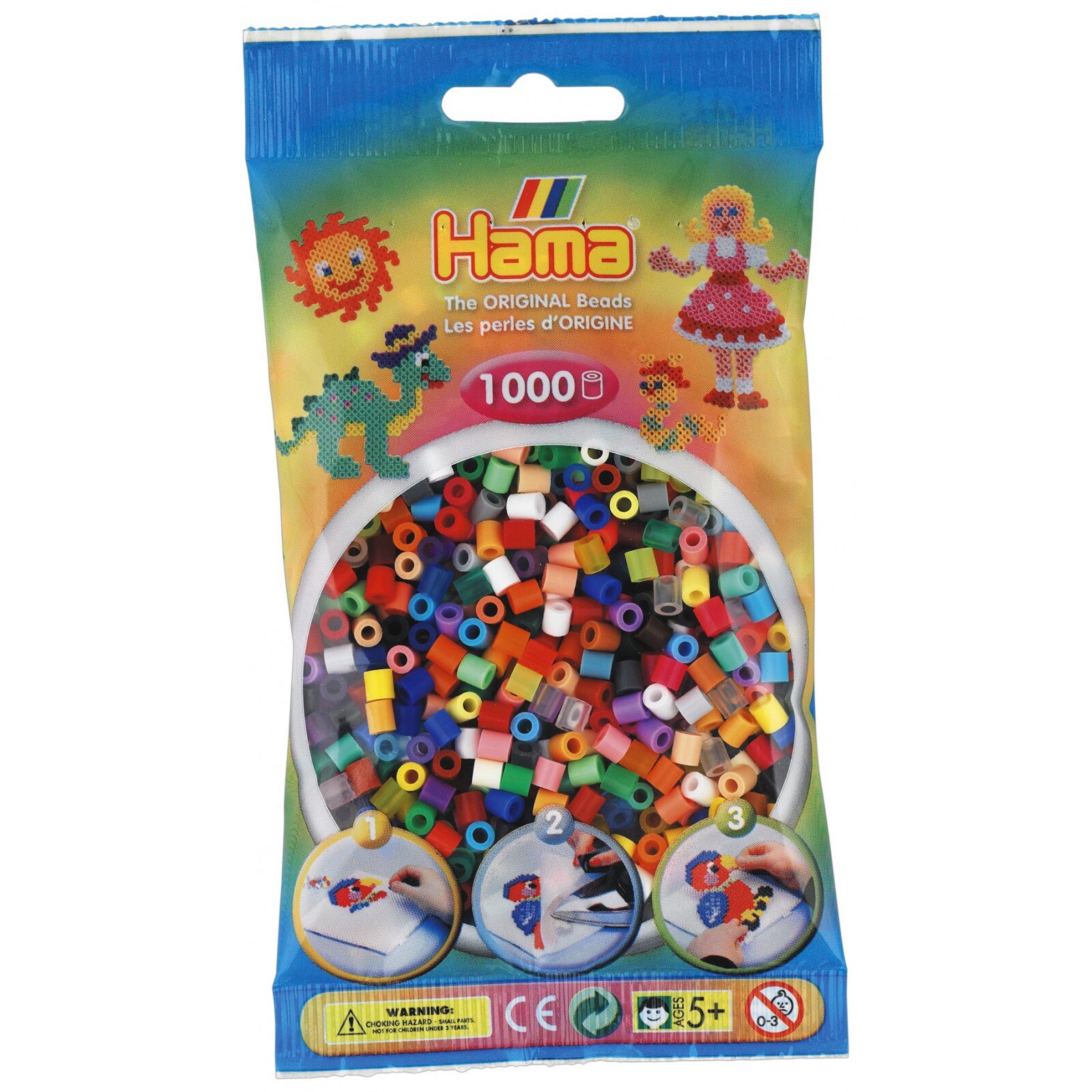 Margele de calcat HAMA MIDI mix de 52 culori, 1000 buc in pungulita