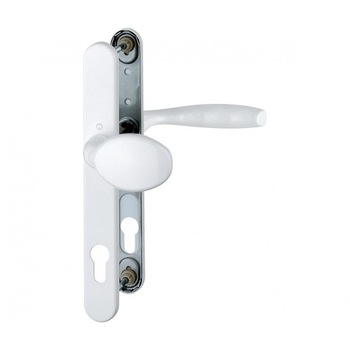 Maner usa exterior, Hoppe New York buton-maner cu sild pentru cilindru material aluminiu culoare alb, 92 x 30 mm Maner usa exterior, Hoppe New York buton-maner cu sild pentru cilindru material aluminiu culoare alb, 92 x 30 mm