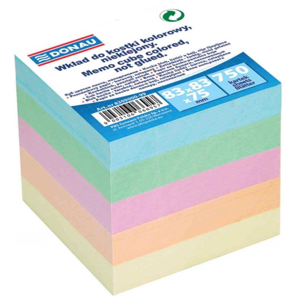 Rezerva Cub Hartie cu Suport DONAU, Dimensiune 8.3x8.3x7.5 cm, 750 File/Set, Multicolor