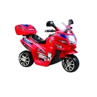 Tricicleta electrica pentru copii, tip motoreta de viteza, cu sunete si lumini, pentru exterior, curte, gradina si parc, lungime 80 m, rosie