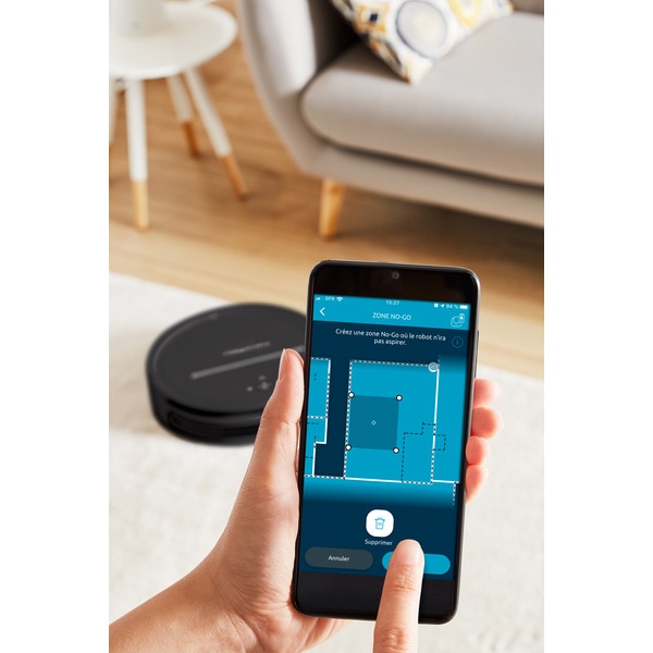 Robot de aspirare Rowenta X-Plorer Animal Serie 80 RR7755WH, 33W, putere de aspirare 2000Pa, recipient 0.7l, 3 functii de curatare, autonomie 120min, compatibil cu smartphone-ul, Sistem Aqua Force, negru