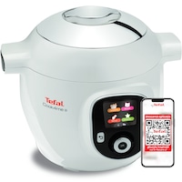 Multicooker inteligent cu gatire sub presiune Tefal Cook4me+ CY851130, 1600W, vas ceramic antiaderent 6L, 6 moduri de gatit, 150 de retete preinstalate, functie pastrare la cald, alb
