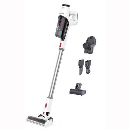 Aspirator vertical ROWENTA X-Pert 360 RH6973WO, autonomie 45 min, 22V, perie motorizata, animal care, lumini LED, tehnologie ciclonica, alb/rosu