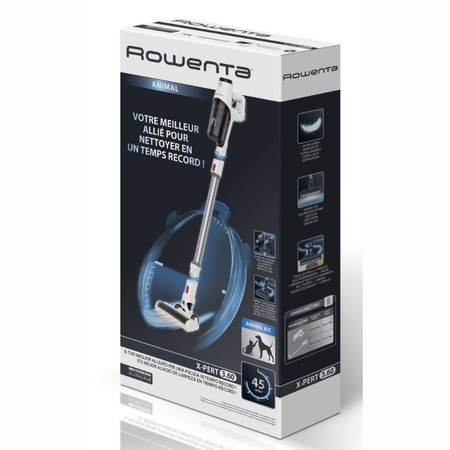 Aspirator vertical ROWENTA X-Pert 360 RH6973WO, autonomie 45 min, 22V, perie motorizata, animal care, lumini LED, tehnologie ciclonica, alb/rosu