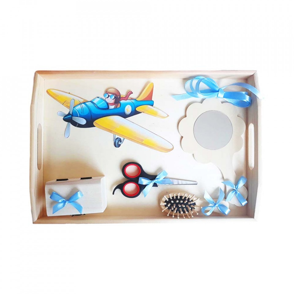 Set tavita mot personalizata, baietel 1 an, decor avion Denikos® 184