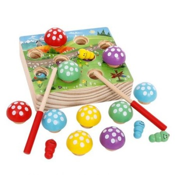 Jucarie educativa si interactiva, tabla din lemn magnetica, cu ciupercute, pescuieste viermisorii, BBL1293 Jucarie educativa si interactiva, tabla din lemn magnetica, cu ciupercute, pescuieste viermisorii, BBL1293