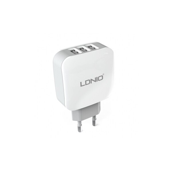 Incarcator retea LDNIO DL-AC70 cu 3 porturi USB si cablu Lightning, White/Grey