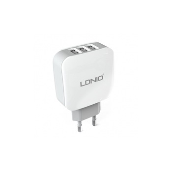 Incarcator retea LDNIO DL-AC70 cu 3 porturi USB si cablu Lightning, White/Grey Incarcator retea LDNIO DL-AC70 cu 3 porturi USB si cablu Lightning, White/Grey