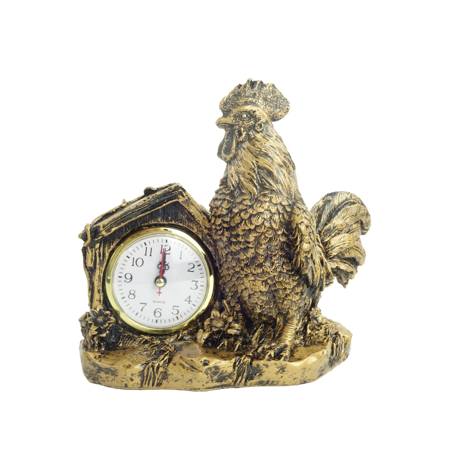 Decoratiune din rasina cu ceas, model cocos, auriu, 21 cm