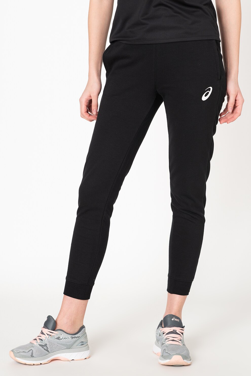Asics, Pantaloni sport regular fit, pentru fitness, Negru/Alb