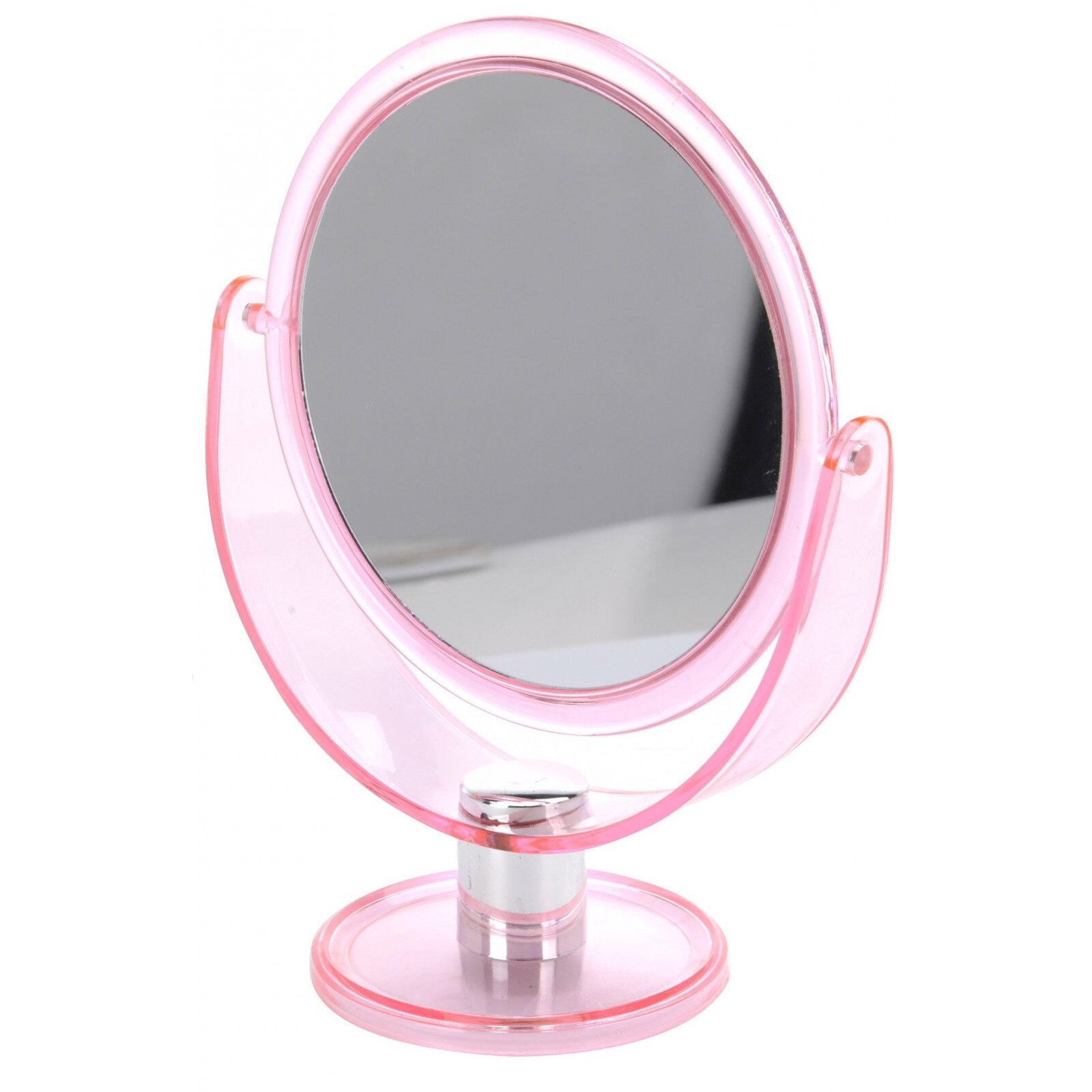 Oglinda pentru Machiaj cu 2 fete, 1 cu marire x2, Dim 18.5x24cm, rama plastic Roz transparent