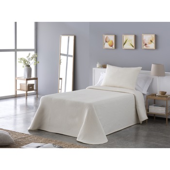 Cuvertura pat Kring Atenas Liso, 65% poliester + 35% bumbac, 200x270 cm, Ecru Cuvertura pat Kring Atenas Liso, 65% poliester + 35% bumbac, 200x270 cm, Ecru
