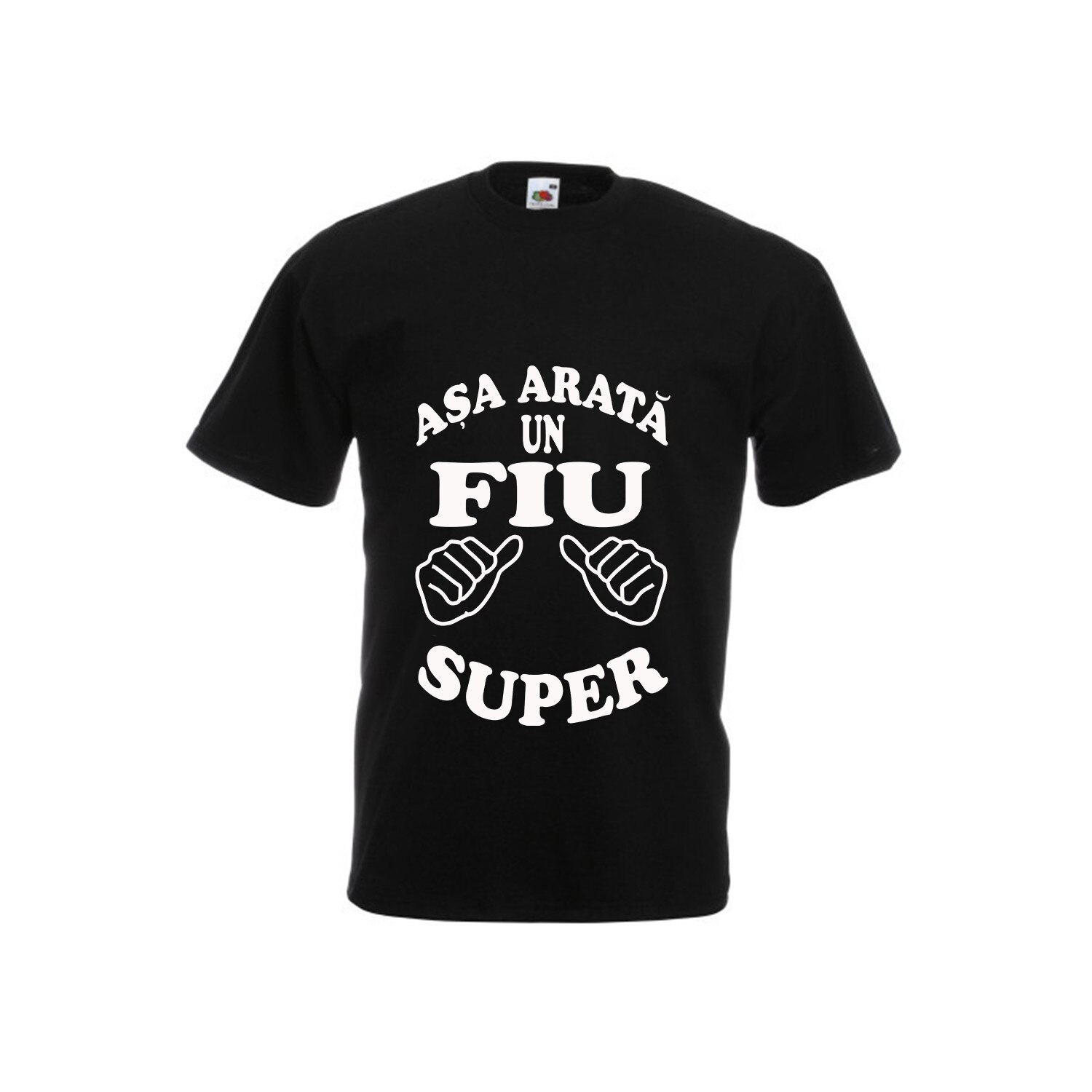 Tricou personalizat Fruit of the loom, negru, Asa arata un fiu super, XL