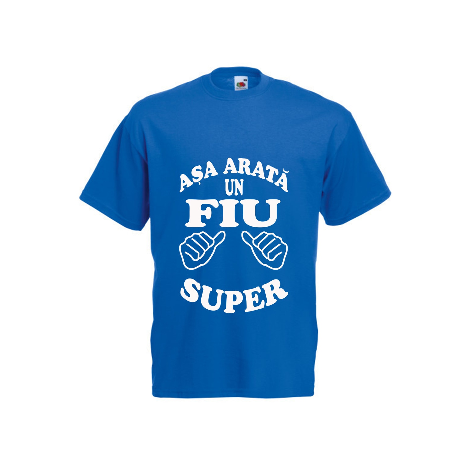 Tricou personalizat Fruit of the loom, albastru, Asa arata un fiu super, L