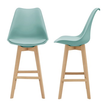 Set 2 bucati scaun bar Adela, en.casa, 105 x 48 x 58 cm, plastic/imitatie piele, lemn de fag, verde menta Set 2 bucati scaun bar Adela, en.casa, 105 x 48 x 58 cm, plastic/imitatie piele, lemn de fag, verde menta