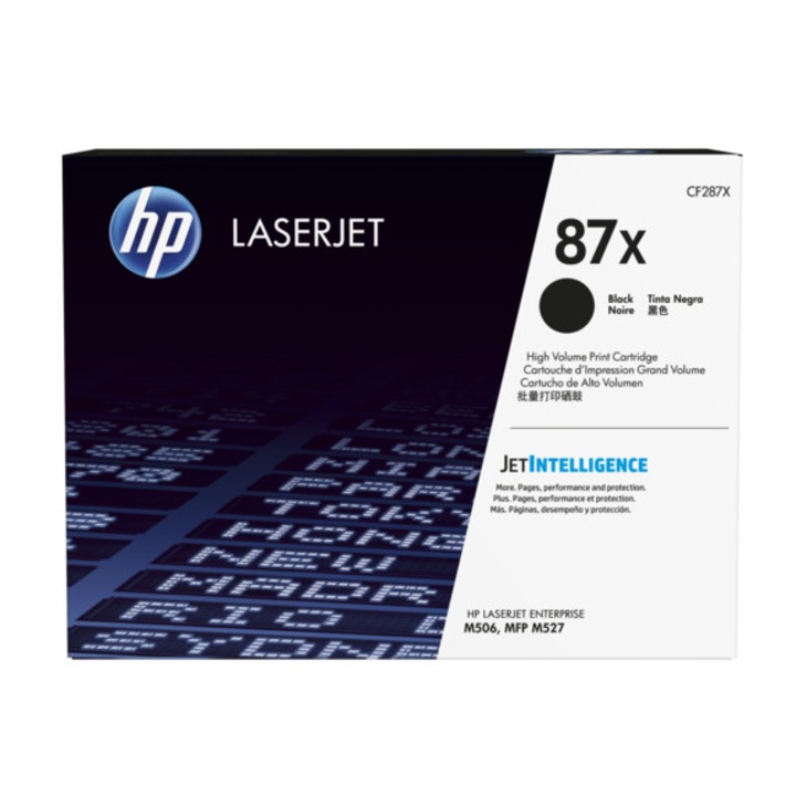 Fogyóeszköz HP 87X eredeti LaserJet kazetta; fekete; 18000 oldal hozam ; 2 csomag; HP LaserJet Enterprise M506/MFP M527 és LaserJet Pro M501