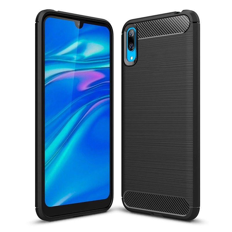 Capac de protectie Carbon Stripe pentru Huawei Y5 2019, silicon moale, negru