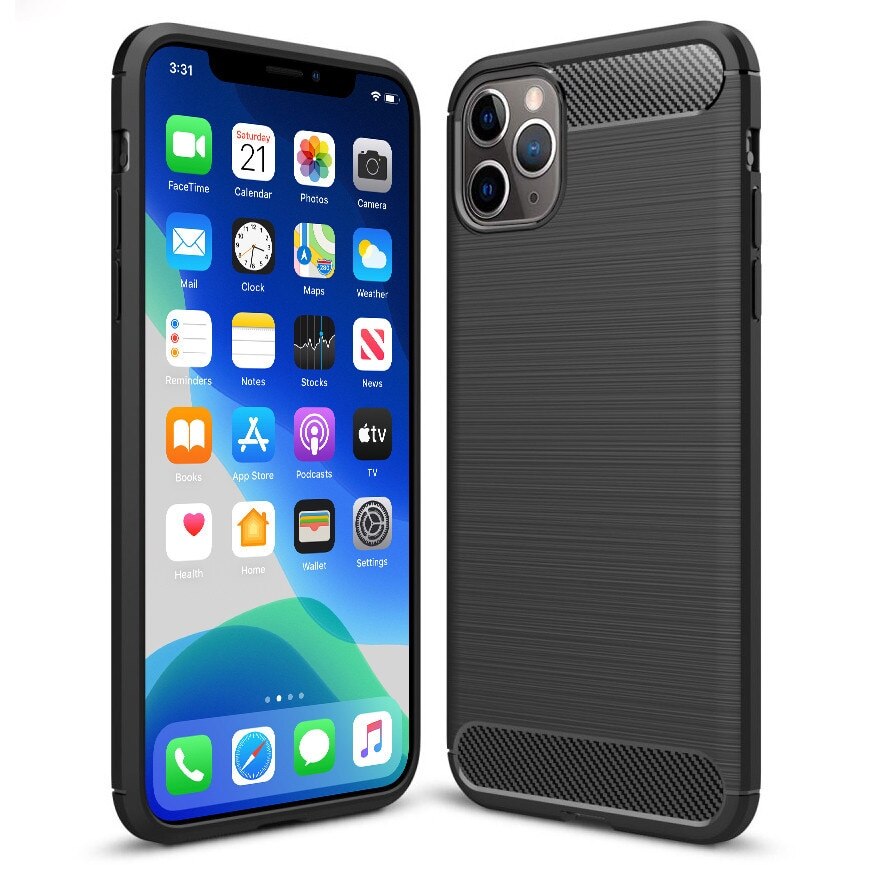 Capac de protectie Carbon Stripe pentru Apple iPhone 11 Pro, silicon moale, negru
