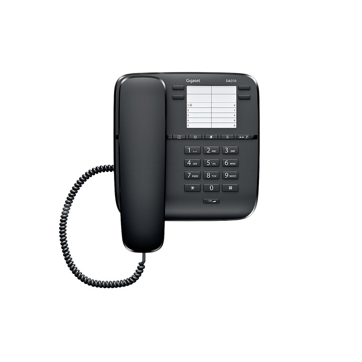 Gigaset DA310 vezetékes telefon, Kijelző nélkül, 4 funkció gomb, 10 gyorshívó gomb, Falra szerelhető, Fekete