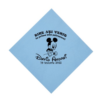 Servetele personalizate pentru botez, culoare bleu, tematica Mickey Mouse Servetele personalizate pentru botez, culoare bleu, tematica Mickey Mouse