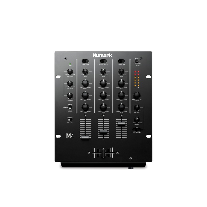 Mixer analog 3 canale, Numark M4 Black, Egalizator, negru, Jack 6.3 mm