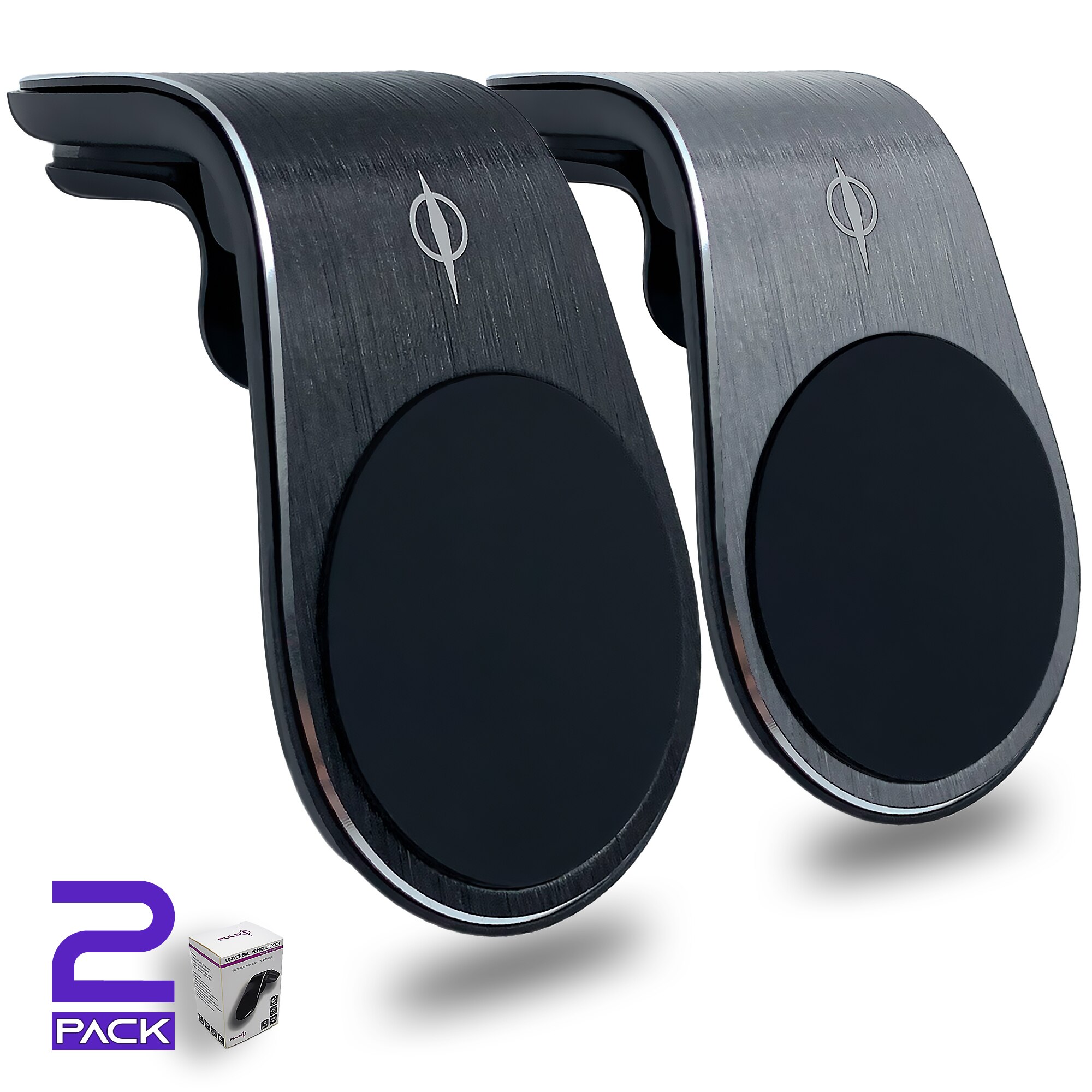 Set 2x Suport Telefon Auto, Puls-O 4MAV Magnetic pentru Grila de Ventilatie, Negru/Argintiu