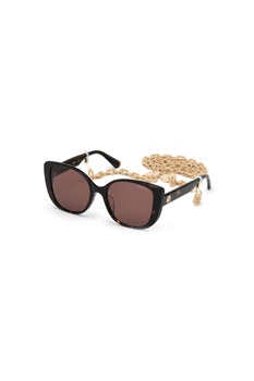 Guess - Квадратни слънчеви очила Cat-Eye с верижка, Кафяви нюанси, бежов, 55-17-145 Standard