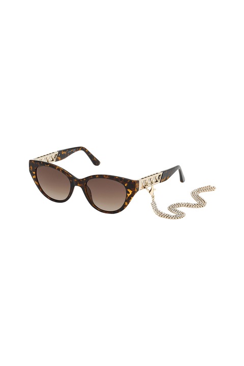 Guess, Ochelari de soare cat-eye cu lant detasabil, Negru/oranj/auriu, 52-19-145 Standard