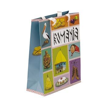 Punga din hartie, Magnetella, 26 x 32 x 10 cm, Satul traditional, multicolora Punga din hartie, Magnetella, 26 x 32 x 10 cm, Satul traditional, multicolora