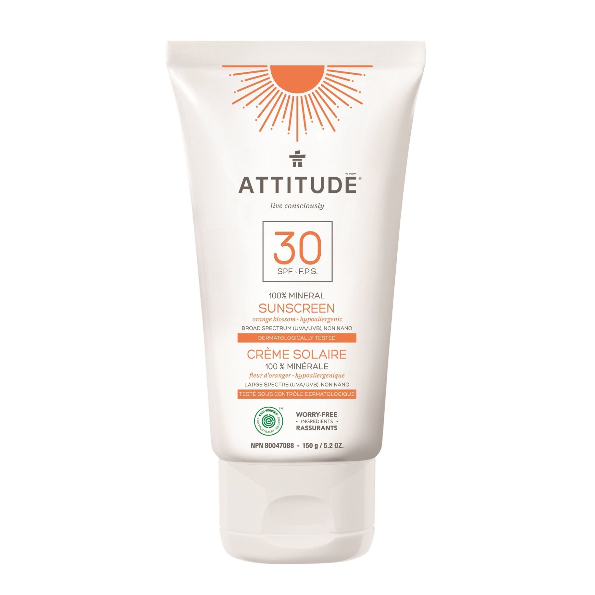 Lotiune ecologica cu protectie solara, SPF 30, floare de portocal, Attitude, 150 g