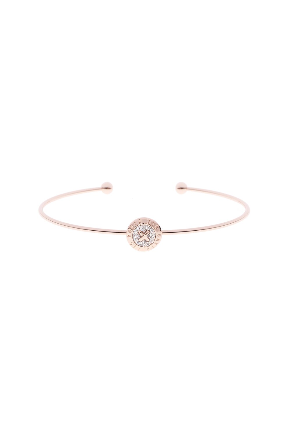 Ted Baker, Bratara rigida fara inchidere, cu detaliu stralucitor, Auriu rose
