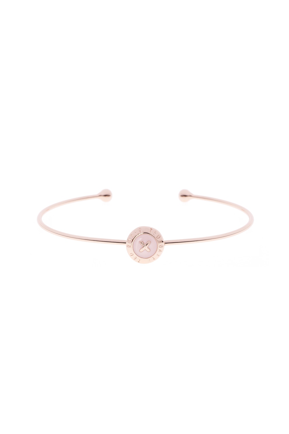 Ted Baker, Bratara rigida din alama si email, cu detaliu logo, Auriu rose