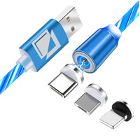 cablu de incarcare magnetic 3 in 1 cu flux de lumina tienten conectori usb-c micro-usb lightning pentru android si iphone 5v 2a 1m albastru imagen 42_0_
0