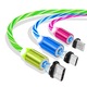 Cablu de incarcare magnetic 3 in 1 cu flux de lumina TIENTEN, cu conectori tip Lightning USB-C Micro-USB, pentru iPhone si Android, 5V, 2A, 1m, Verde