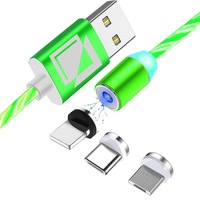 cablu de incarcare magnetic 3 in 1 cu flux de lumina tienten conectori usb-c micro-usb lightning pentru android si iphone 5v 2a 1m verde imagen 55_0_
0
