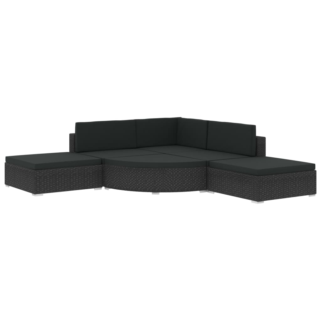 Set mobilier gradina 6 piese masa cu canapea, vidaXL, Poliratan, 70 x 70 x 52,5 cm, Negru