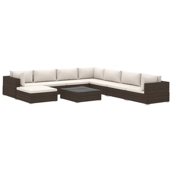Set mobilier gradina 9 piese, vidaXL, Ratan, 70 x 70 x 52,5 cm, Maro Set mobilier gradina 9 piese, vidaXL, Ratan, 70 x 70 x 52,5 cm, Maro