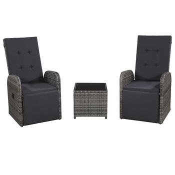 Set mobilier bistro de balcon 3 piese masa cu scaune, vidaXL, Poliratan, 57 x 127 x 97 cm, Gri Set mobilier bistro de balcon 3 piese masa cu scaune, vidaXL, Poliratan, 57 x 127 x 97 cm, Gri