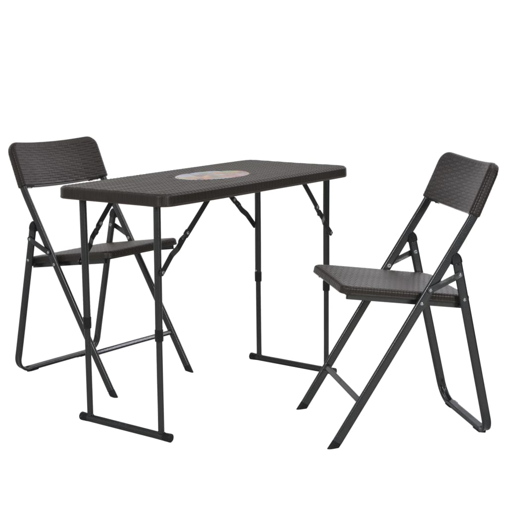 Set mobilier de balcon, pliabil, 3 piese masa cu scaune, vidaXL, Plastic, 100 x 44 x (48-74) cm, Maro