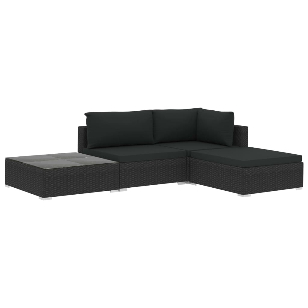 Set mobilier de gradina masa cu canapea 4 piese, vidaXL, Poliratan/Otel, 70 x 70 x 52,5 cm, Negru