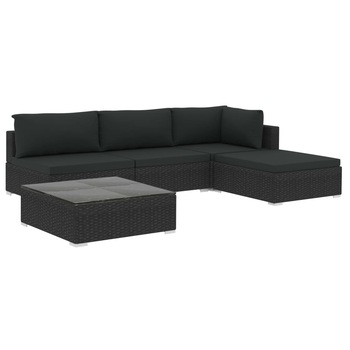 Set mobilier gradina 5 piese, vidaXL, Ratan/Sticla, 70 x 70 x 52,5 cm, Negru Set mobilier gradina 5 piese, vidaXL, Ratan/Sticla, 70 x 70 x 52,5 cm, Negru